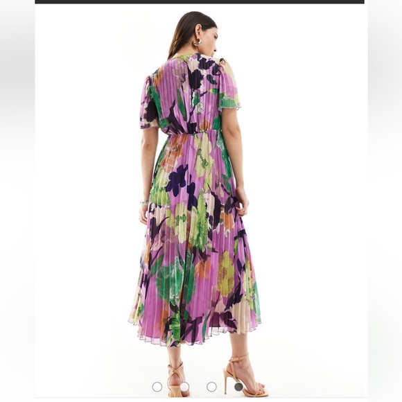 ASOS Pleated Floral Flutter Short Sleeve Midi Dress NEW 6 - Picture 2 of 10